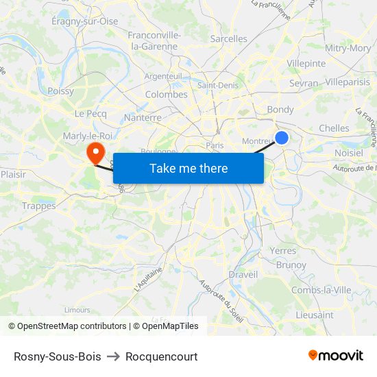 Rosny-Sous-Bois to Rocquencourt map