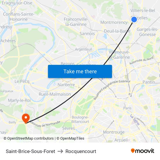 Saint-Brice-Sous-Foret to Rocquencourt map