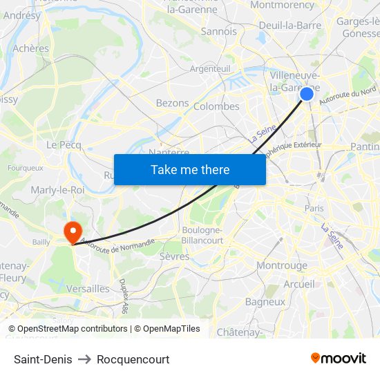 Saint-Denis to Rocquencourt map