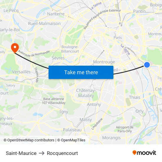 Saint-Maurice to Rocquencourt map