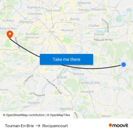 Tournan-En-Brie to Rocquencourt map
