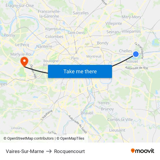 Vaires-Sur-Marne to Rocquencourt map