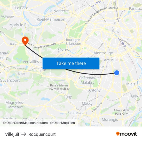 Villejuif to Rocquencourt map