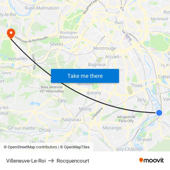 Villeneuve-Le-Roi to Rocquencourt map