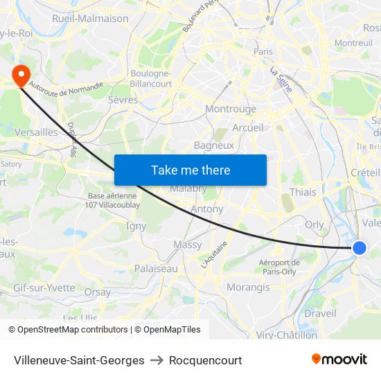 Villeneuve-Saint-Georges to Rocquencourt map