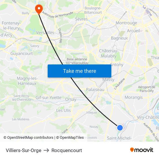 Villiers-Sur-Orge to Rocquencourt map