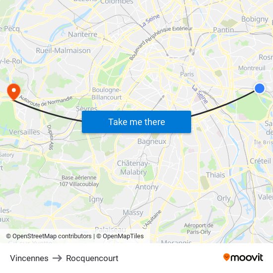 Vincennes to Rocquencourt map