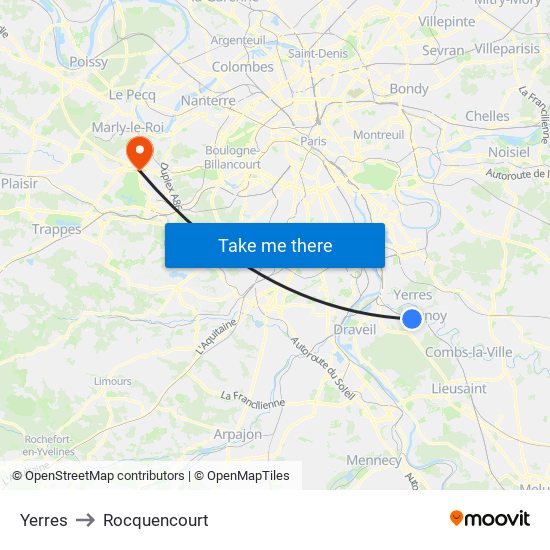Yerres to Rocquencourt map