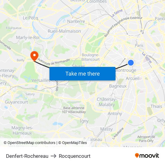 Denfert-Rochereau to Rocquencourt map