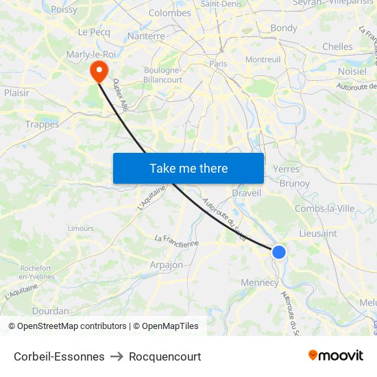 Corbeil-Essonnes to Rocquencourt map