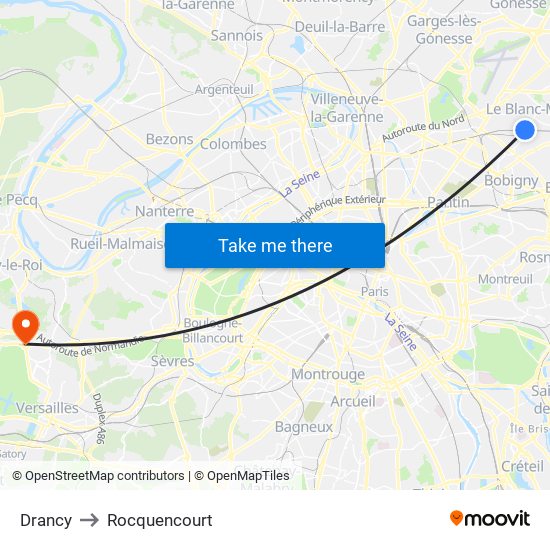 Drancy to Rocquencourt map