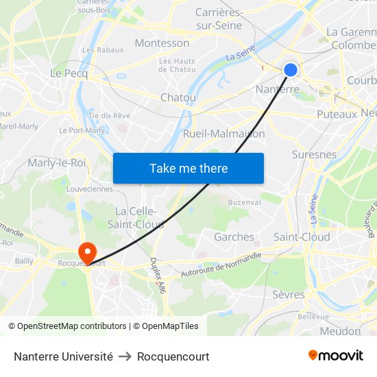 Nanterre Université to Rocquencourt map