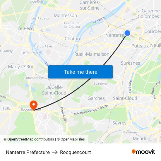 Nanterre Préfecture to Rocquencourt map