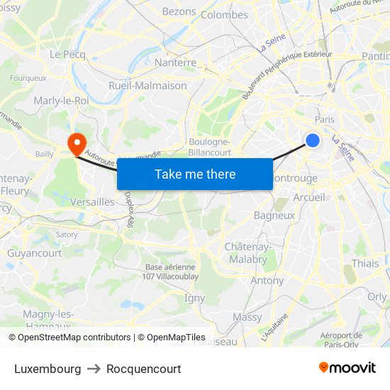 Luxembourg to Rocquencourt map