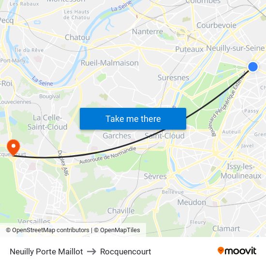 Neuilly Porte Maillot to Rocquencourt map