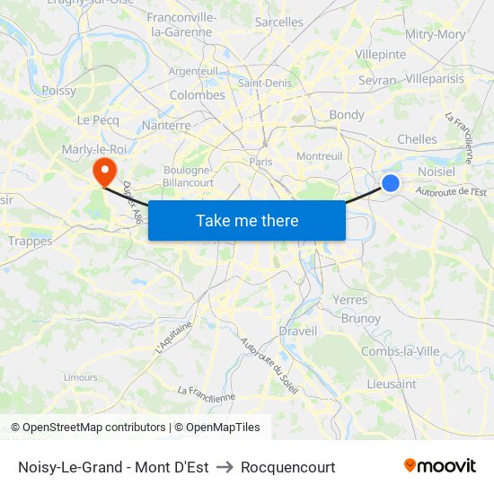 Noisy-Le-Grand - Mont D'Est to Rocquencourt map