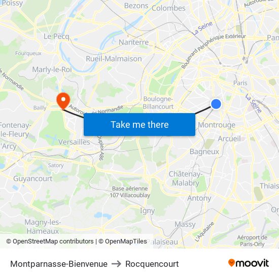 Montparnasse-Bienvenue to Rocquencourt map