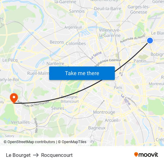 Le Bourget to Rocquencourt map