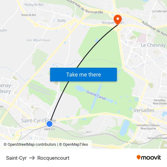 Saint-Cyr to Rocquencourt map