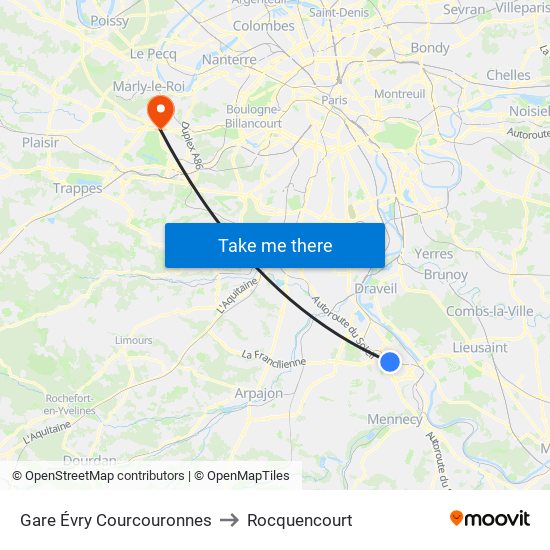 Gare Évry Courcouronnes to Rocquencourt map