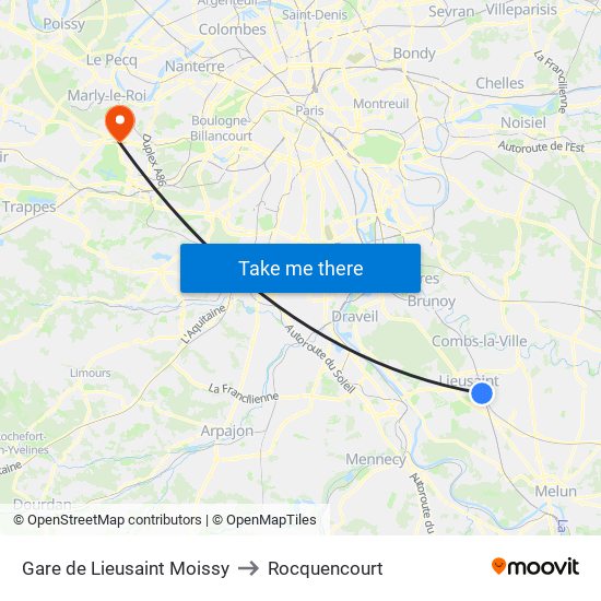 Gare de Lieusaint Moissy to Rocquencourt map