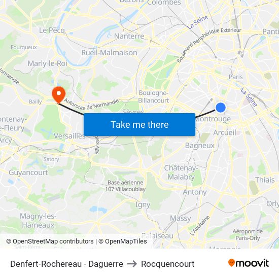 Denfert-Rochereau - Daguerre to Rocquencourt map