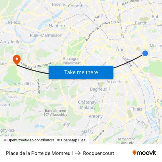 Place de la Porte de Montreuil to Rocquencourt map