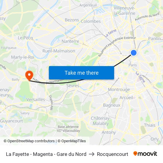 La Fayette - Magenta - Gare du Nord to Rocquencourt map