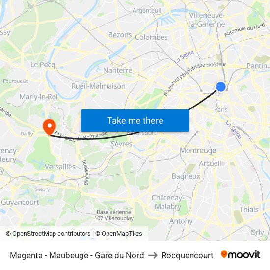 Magenta - Maubeuge - Gare du Nord to Rocquencourt map