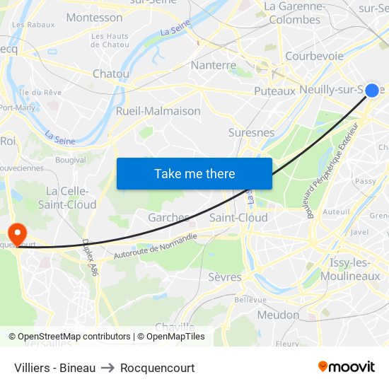 Villiers - Bineau to Rocquencourt map