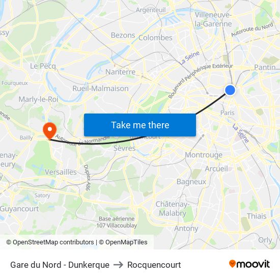 Gare du Nord - Dunkerque to Rocquencourt map