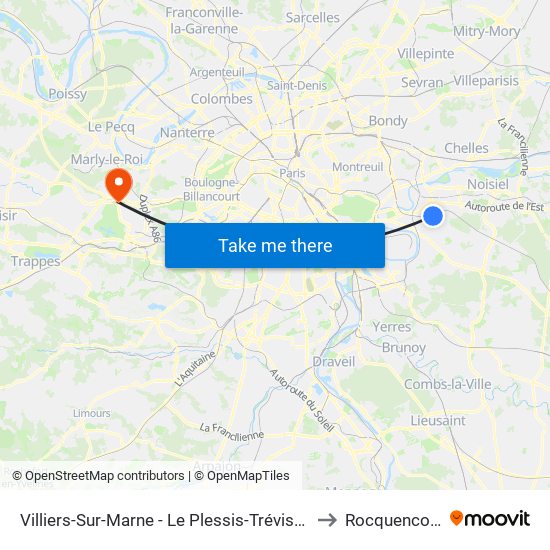 Villiers-Sur-Marne - Le Plessis-Trévise RER to Rocquencourt map