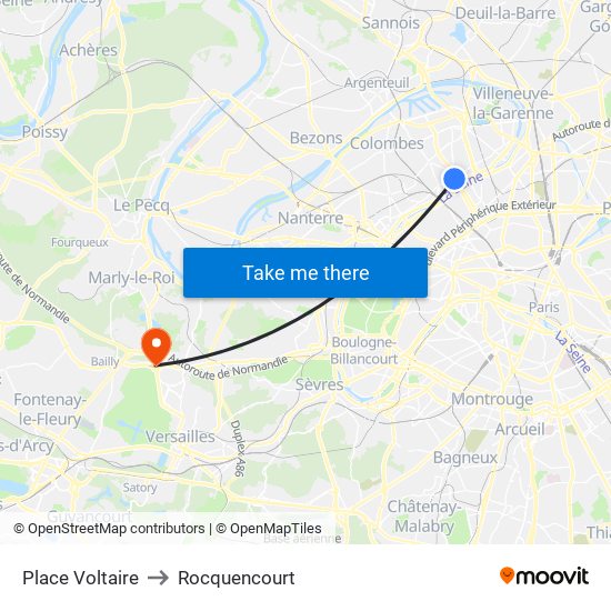 Place Voltaire to Rocquencourt map