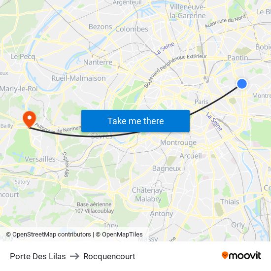 Porte Des Lilas to Rocquencourt map