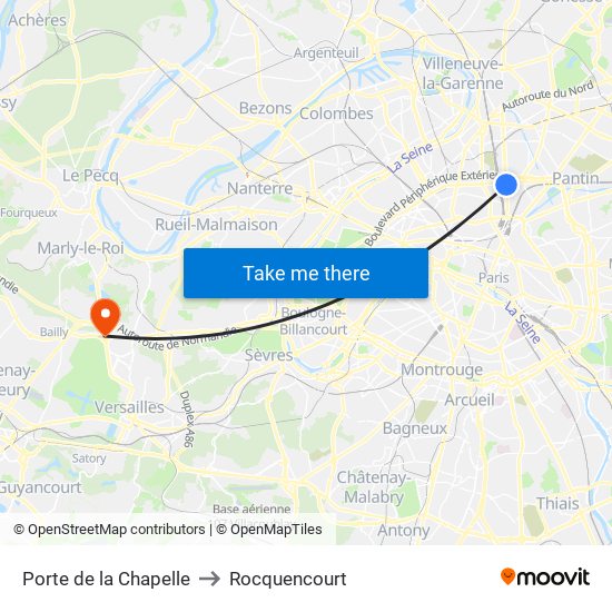 Porte de la Chapelle to Rocquencourt map