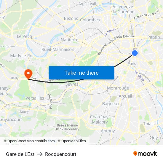 Gare de L'Est to Rocquencourt map