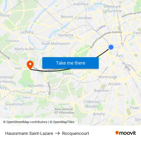 Haussmann Saint-Lazare to Rocquencourt map