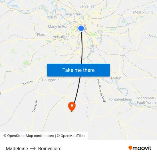 Madeleine to Roinvilliers map