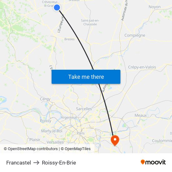 Francastel to Roissy-En-Brie map