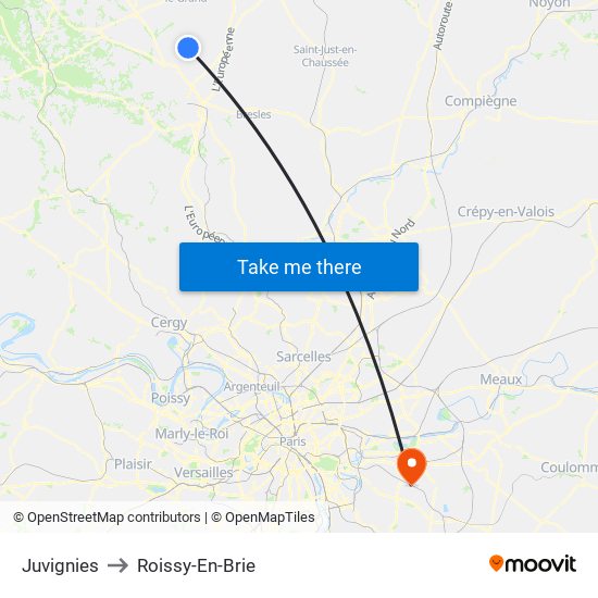 Juvignies to Roissy-En-Brie map