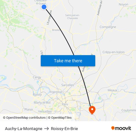 Auchy-La-Montagne to Roissy-En-Brie map