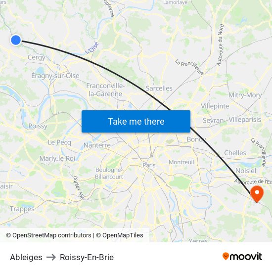Ableiges to Roissy-En-Brie map