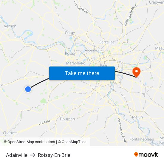 Adainville to Roissy-En-Brie map