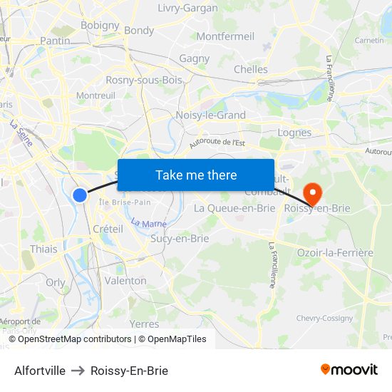 Alfortville to Roissy-En-Brie map