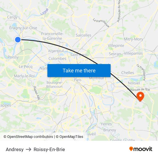 Andresy to Roissy-En-Brie map