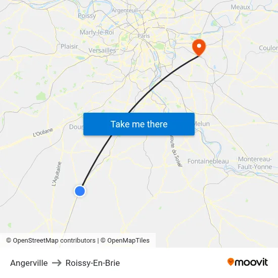 Angerville to Roissy-En-Brie map