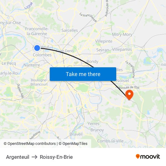 Argenteuil to Roissy-En-Brie map