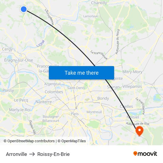 Arronville to Roissy-En-Brie map