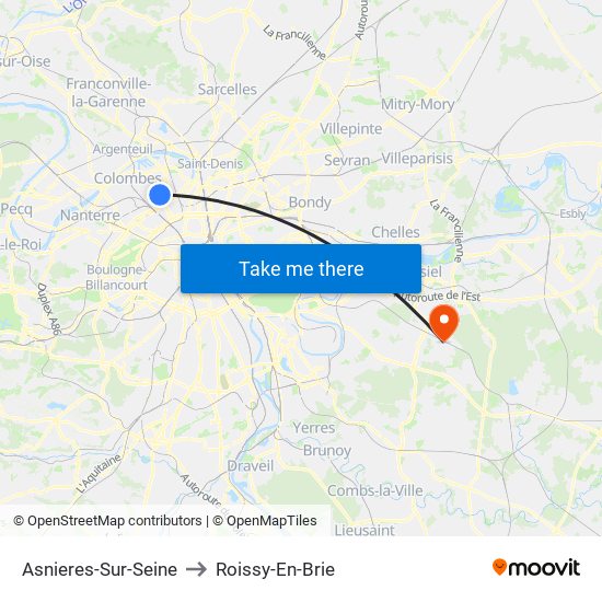 Asnieres-Sur-Seine to Roissy-En-Brie map