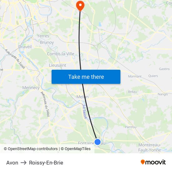Avon to Roissy-En-Brie map